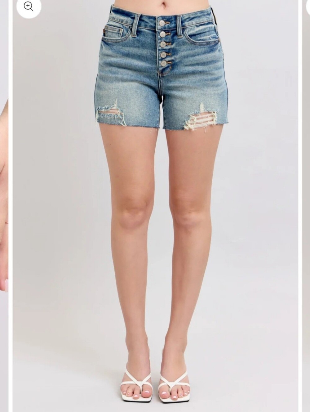 Judy Blue Arizona Light Blue Distressed Buttonfly Denim Shorts Large Summer